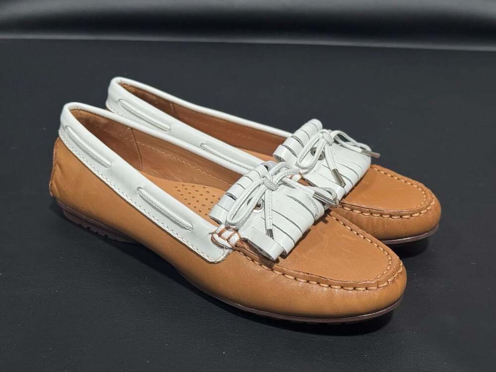 Sebago Kiltie Loafers Tan White Leather Handcrafted Flats 5.5